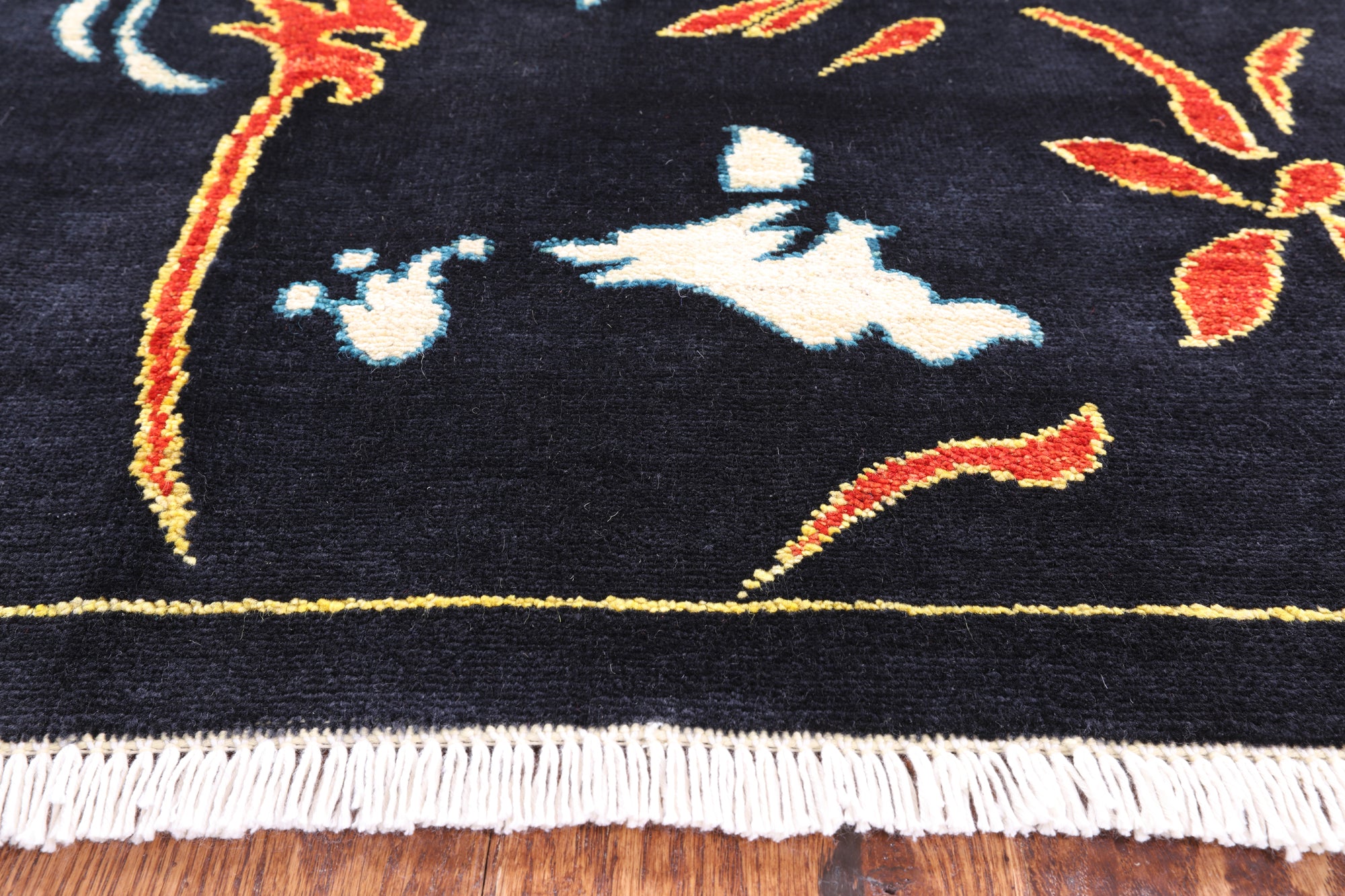 Black William Morris Handmade Wool Area Rug - 9' 2" X 11' 10" - Golden Nile