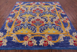 Blue Square William Morris Hand Knotted Wool Rug - 8' 10" X 8' 11" - Golden Nile