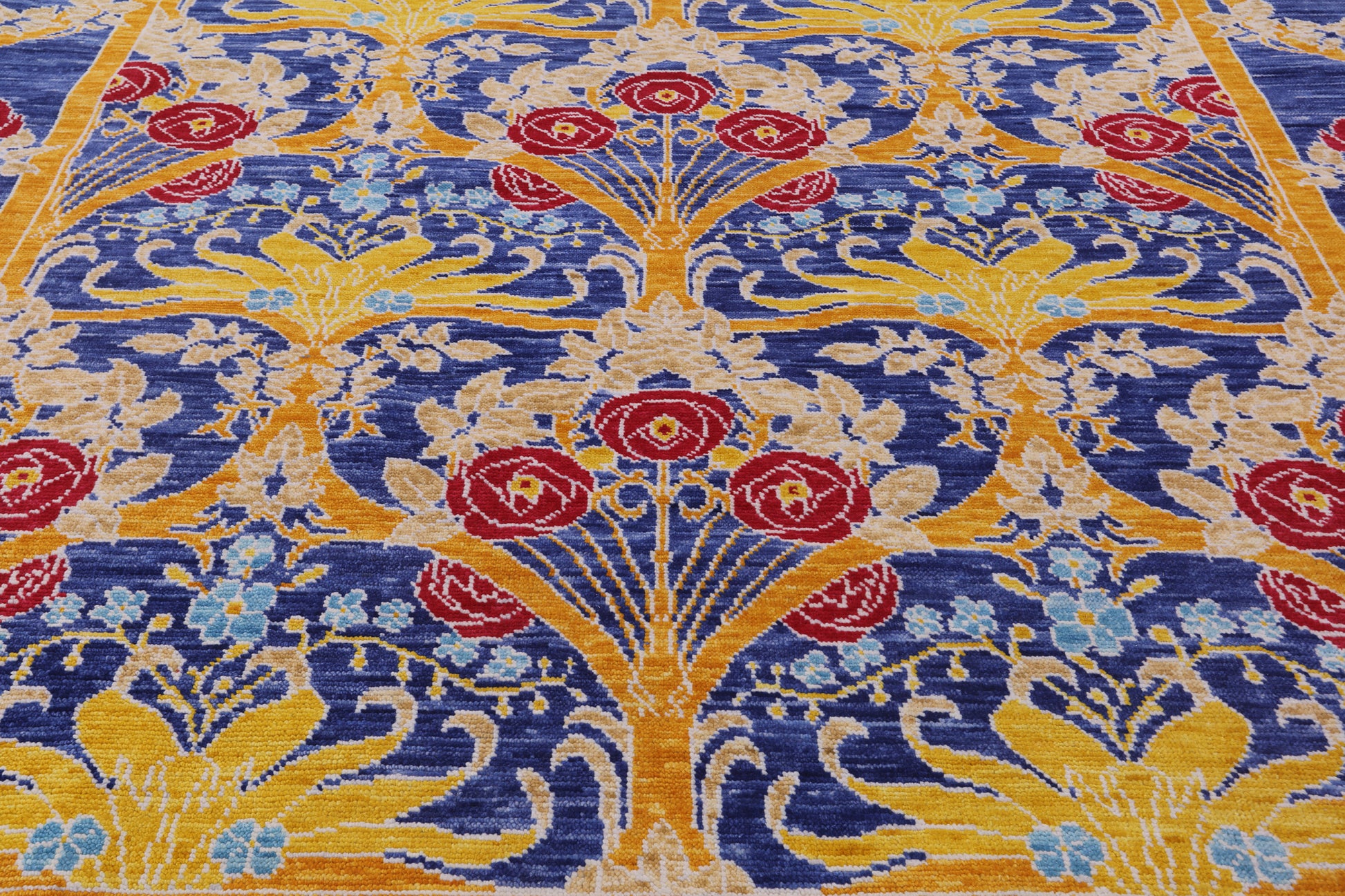 Blue Square William Morris Hand Knotted Wool Rug - 8' 10" X 8' 11" - Golden Nile