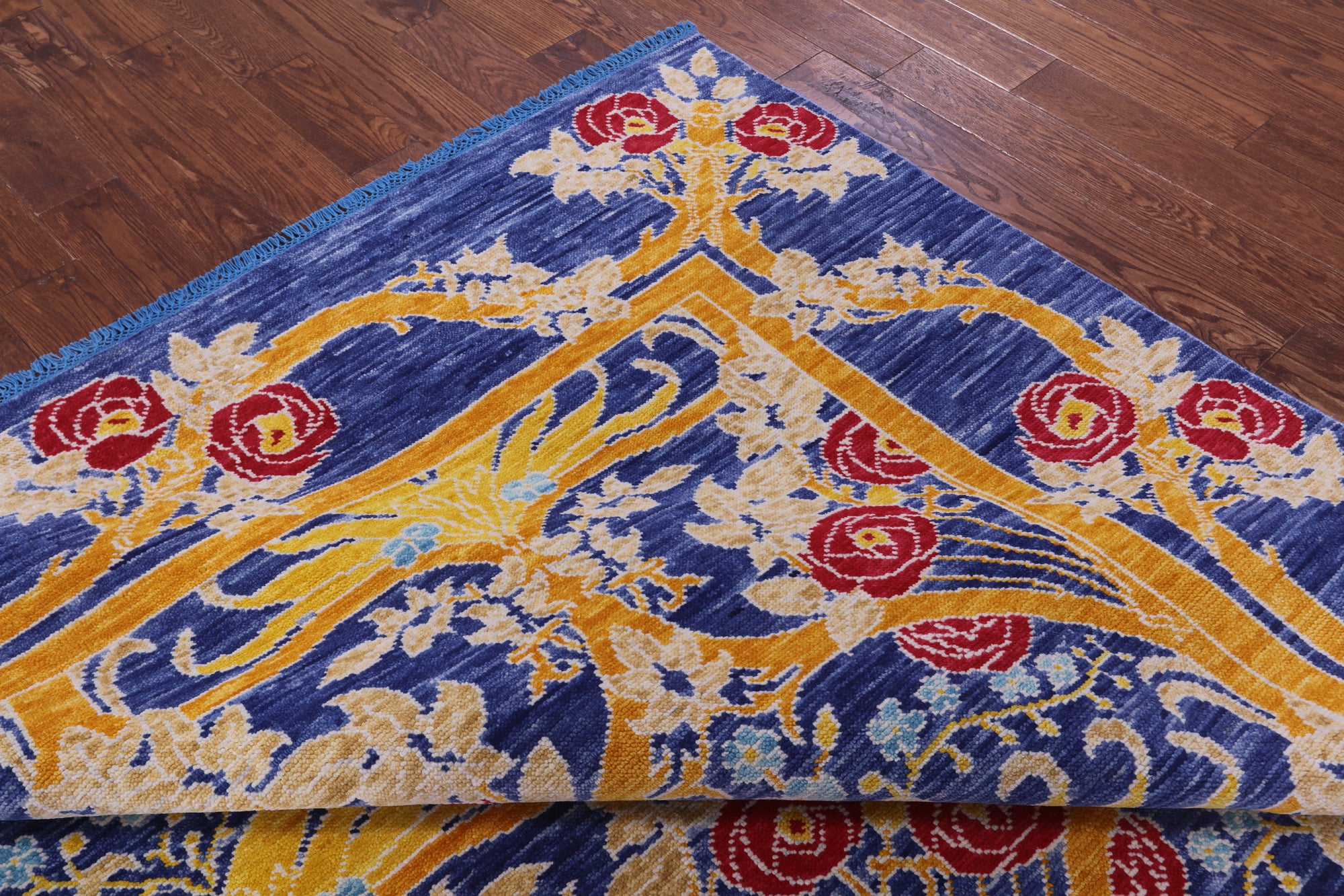 Blue Square William Morris Hand Knotted Wool Rug - 8' 10" X 8' 11" - Golden Nile