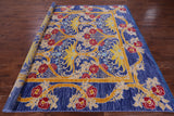 Blue Square William Morris Hand Knotted Wool Rug - 8' 10" X 8' 11" - Golden Nile