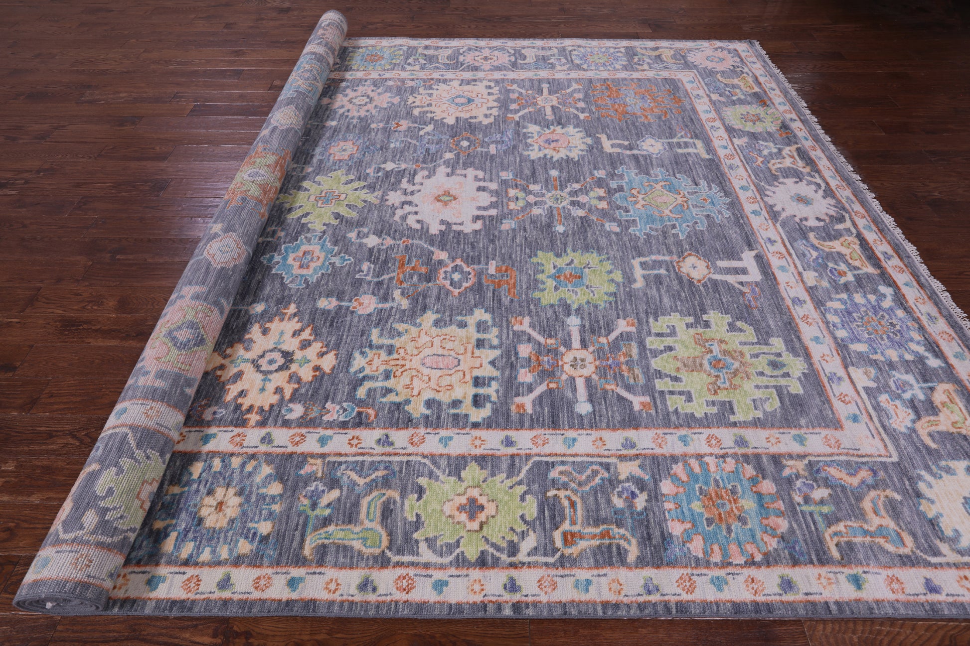 Grey Turkish Oushak Hand Knotted Wool Rug - 10' 1" X 14' 1" - Golden Nile