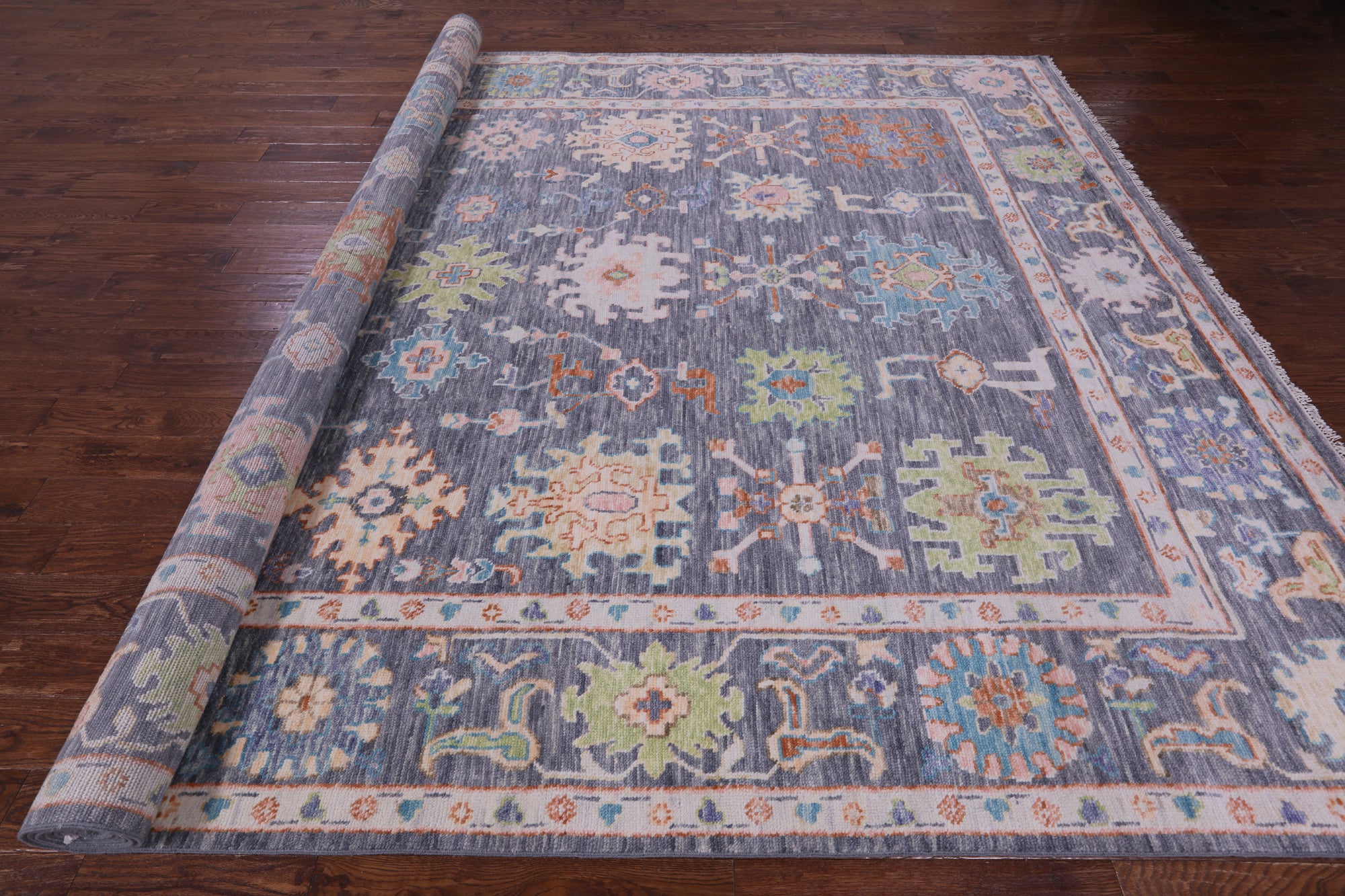 Grey Turkish Oushak Hand Knotted Wool Rug - 10' 1" X 14' 1" - Golden Nile