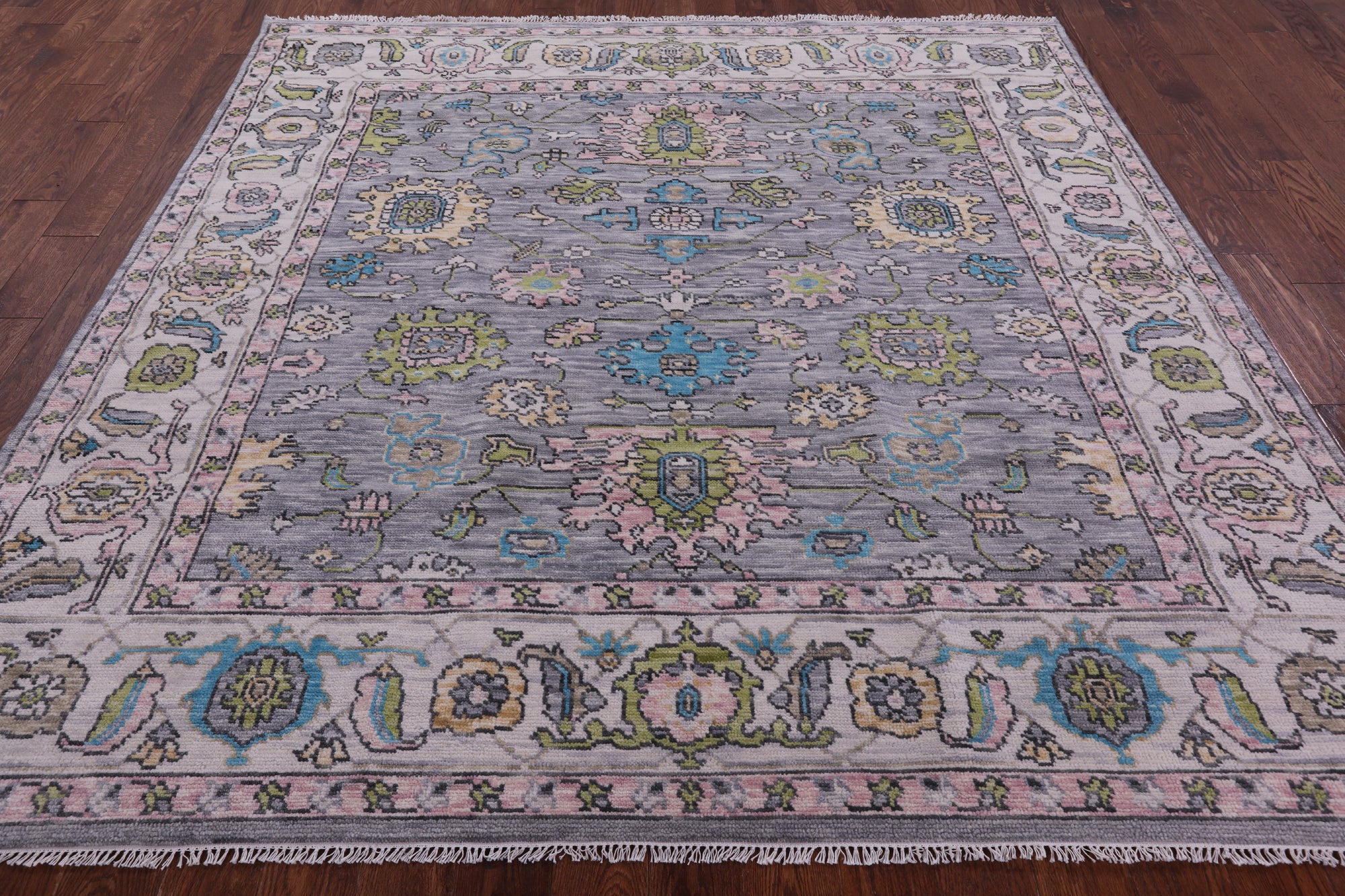 Grey Square Turkish Oushak Hand Knotted Wool Rug - 8' 0" X 8' 0" - Golden Nile