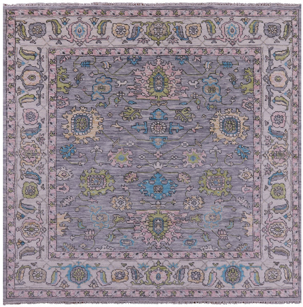 Grey Square Turkish Oushak Hand Knotted Wool Rug - 8' 0" X 8' 0" - Golden Nile