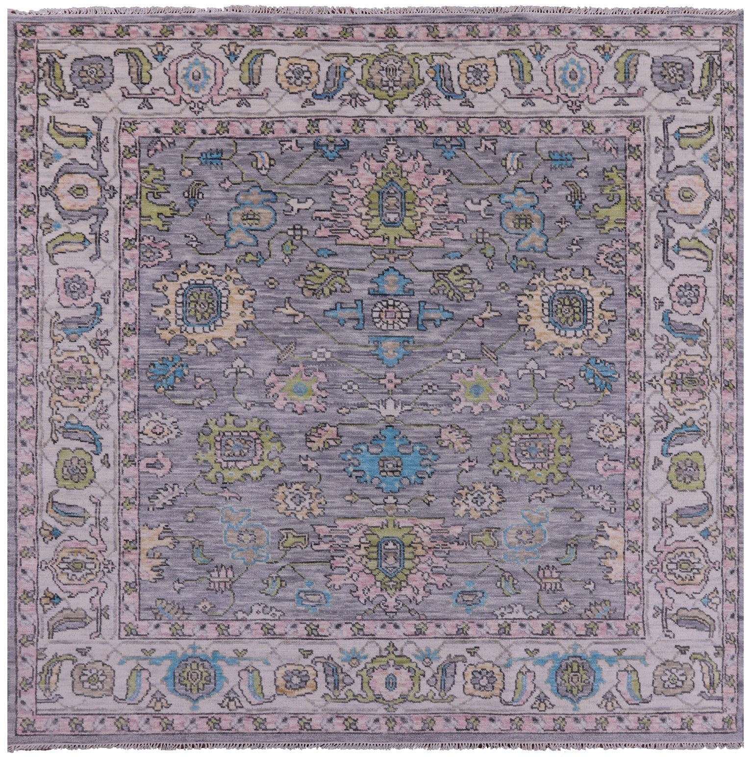 Grey Square Turkish Oushak Hand Knotted Wool Rug - 8' 0" X 8' 0" - Golden Nile