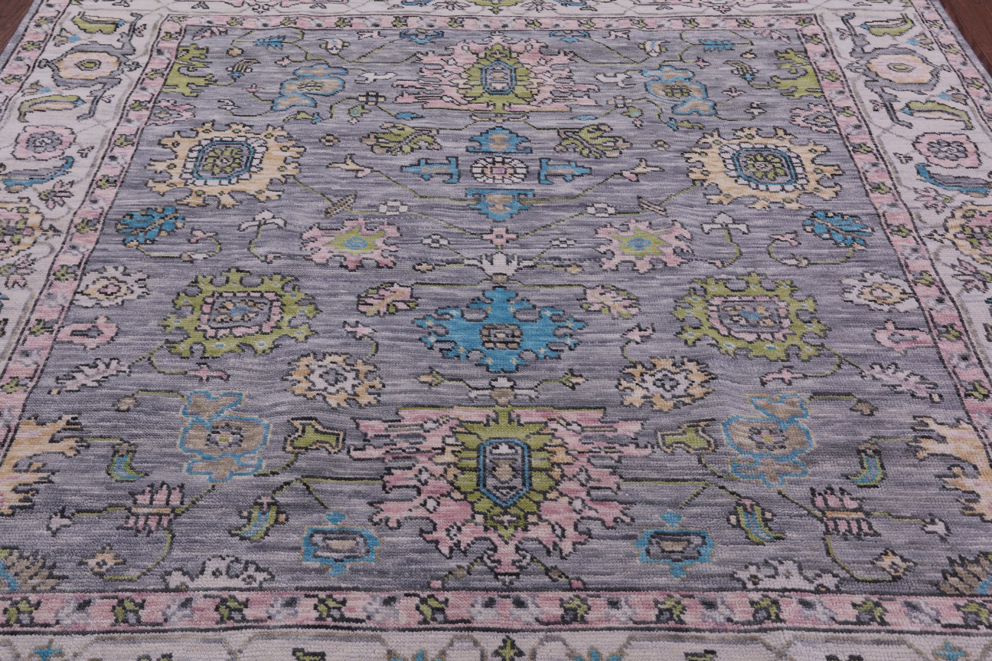 Grey Square Turkish Oushak Hand Knotted Wool Rug - 8' 0" X 8' 0" - Golden Nile