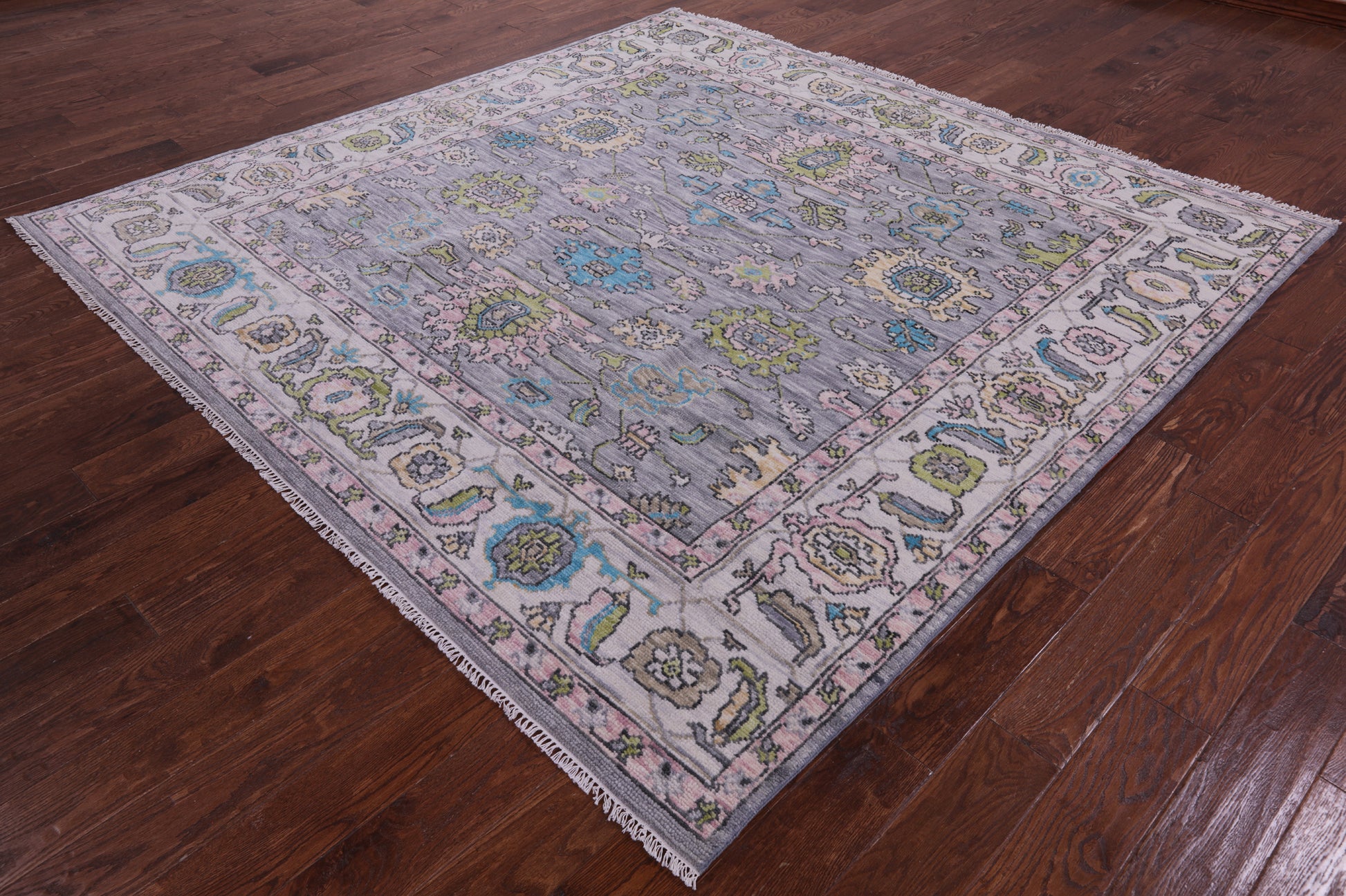 Grey Square Turkish Oushak Hand Knotted Wool Rug - 8' 0" X 8' 0" - Golden Nile