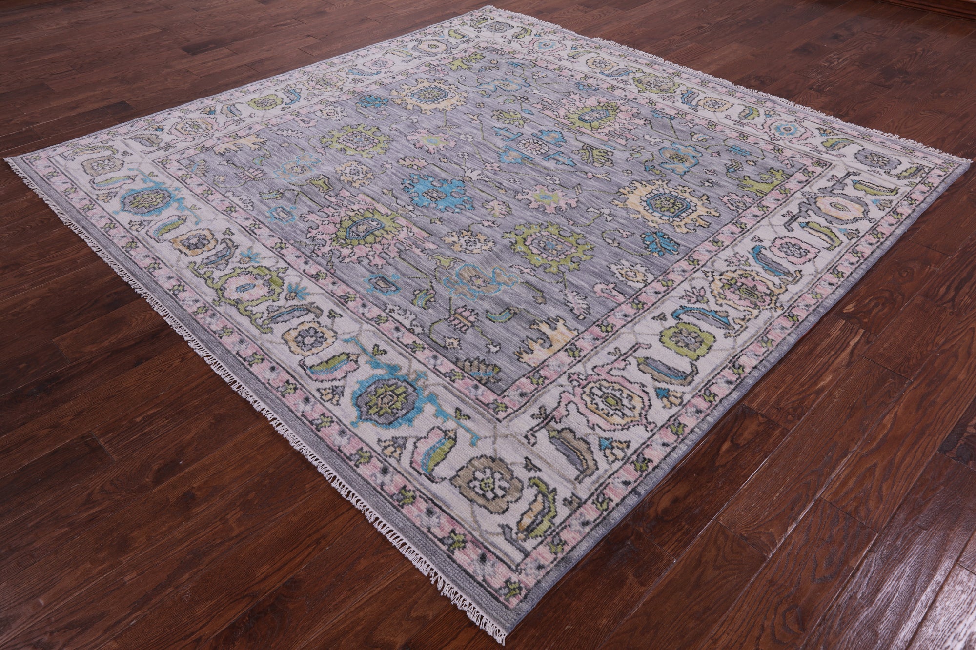 Grey Square Turkish Oushak Hand Knotted Wool Rug - 8' 0" X 8' 0" - Golden Nile