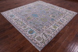 Grey Square Turkish Oushak Hand Knotted Wool Rug - 8' 0" X 8' 0" - Golden Nile