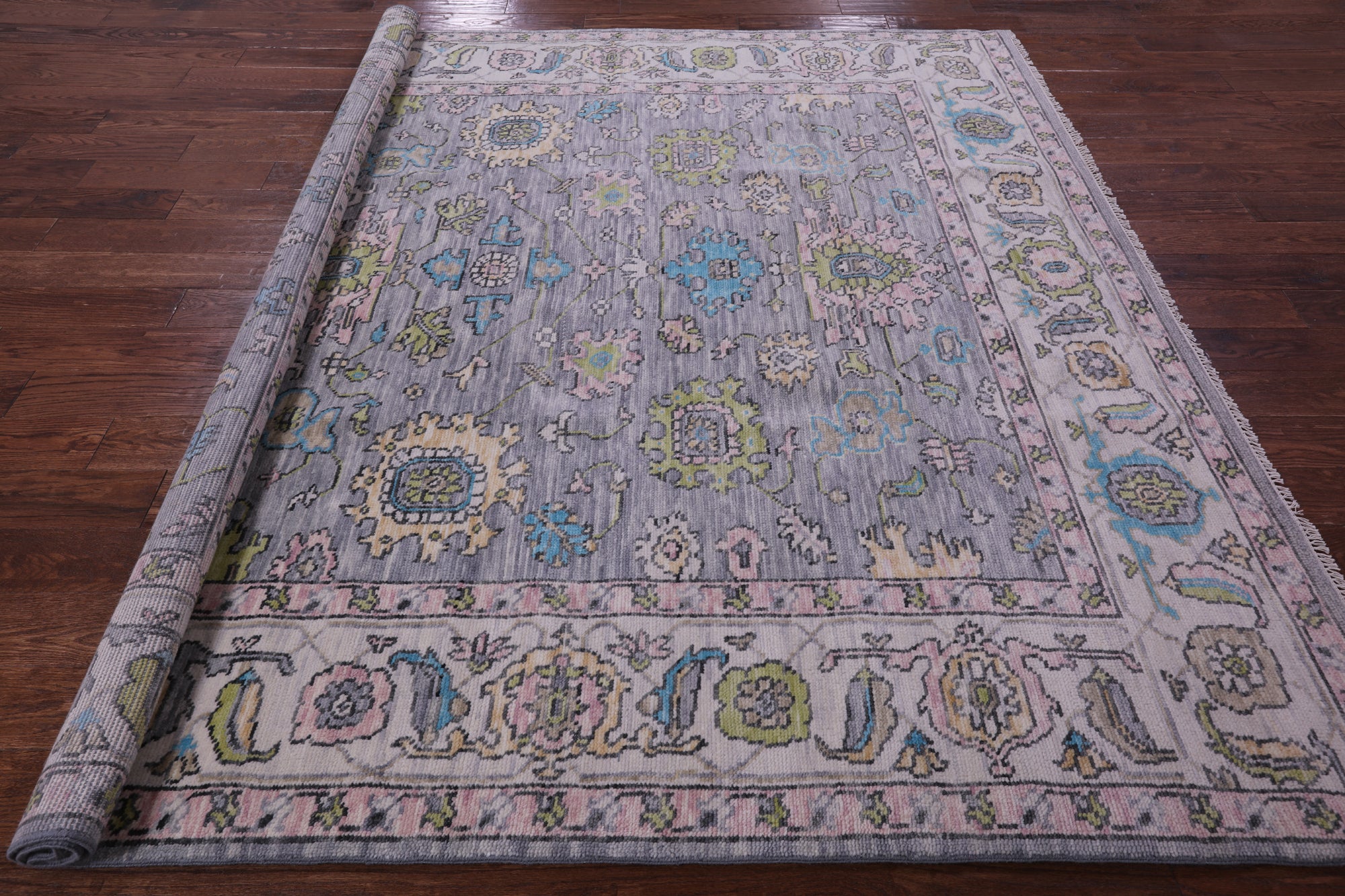 Grey Square Turkish Oushak Hand Knotted Wool Rug - 8' 0" X 8' 0" - Golden Nile