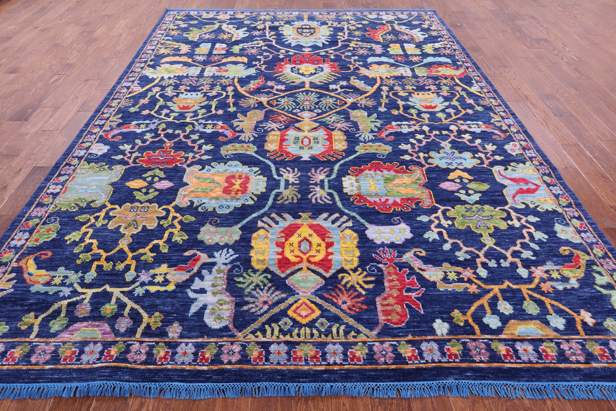 Blue Persian Fine Serapi Hand Knotted Wool Rug - 8' 10" X 11' 8" - Golden Nile