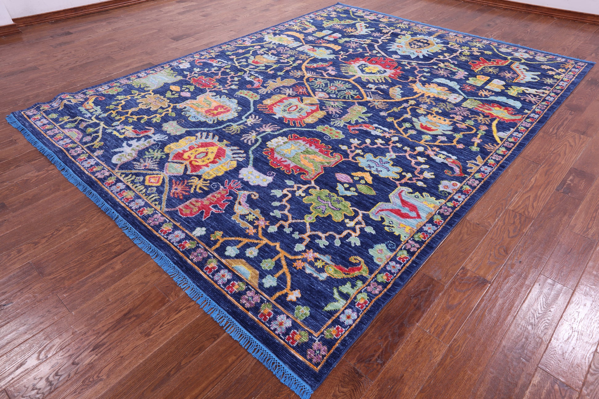 Blue Persian Fine Serapi Hand Knotted Wool Rug - 8' 10" X 11' 8" - Golden Nile