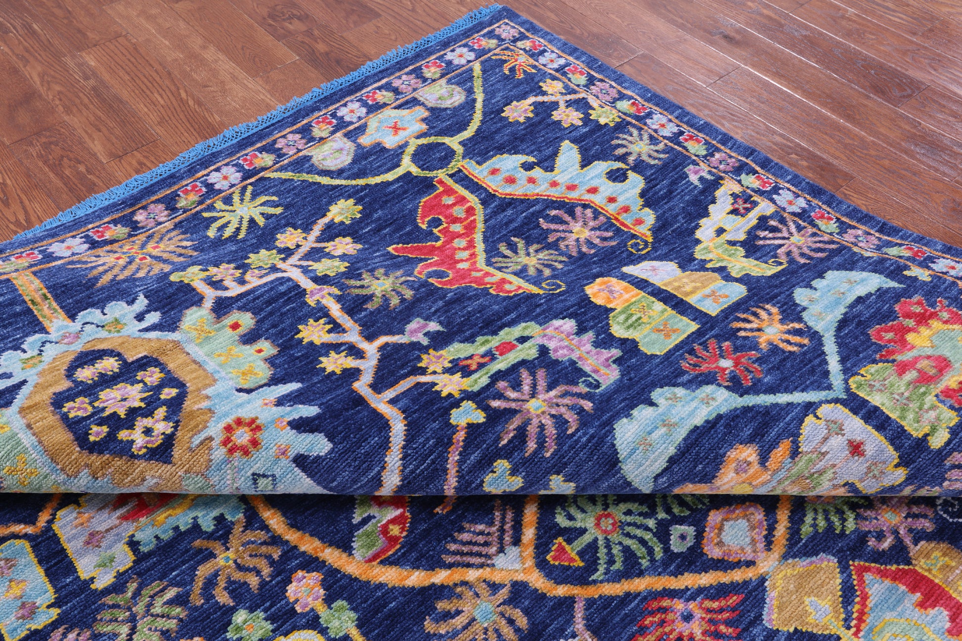 Blue Persian Fine Serapi Hand Knotted Wool Rug - 8' 10" X 11' 8" - Golden Nile