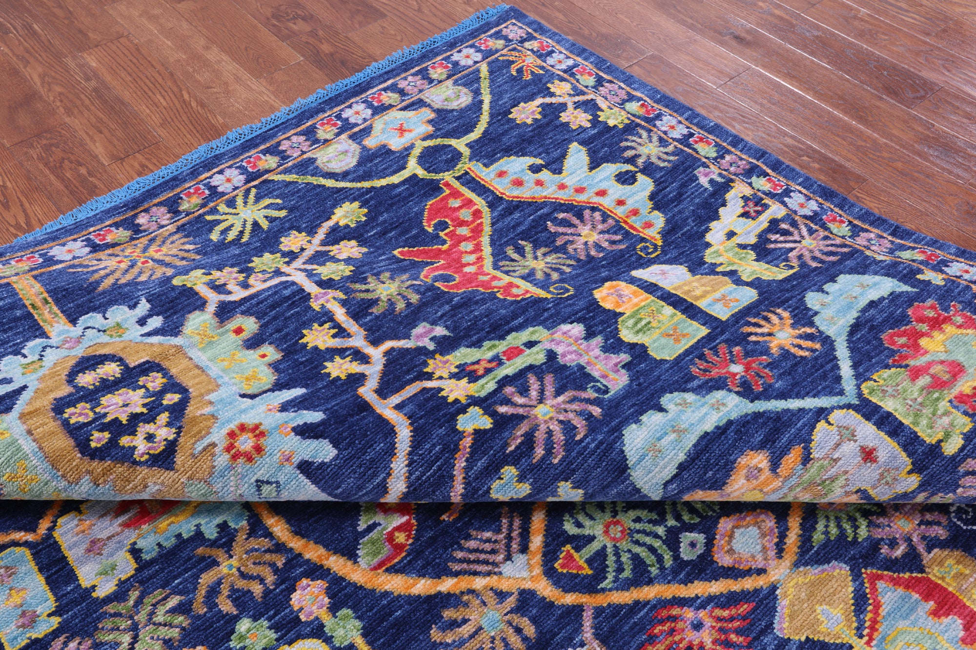 Blue Persian Fine Serapi Hand Knotted Wool Rug - 8' 10" X 11' 8" - Golden Nile