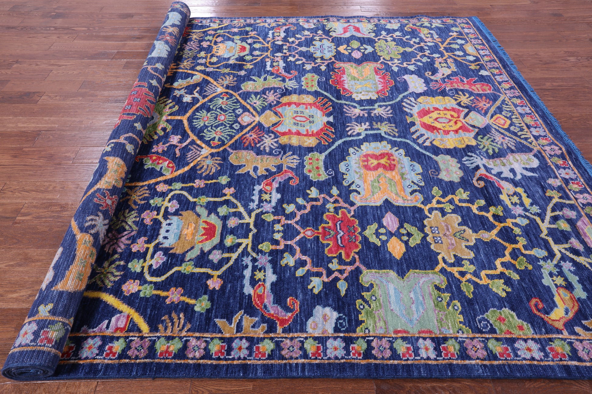 Blue Persian Fine Serapi Hand Knotted Wool Rug - 8' 10" X 11' 8" - Golden Nile