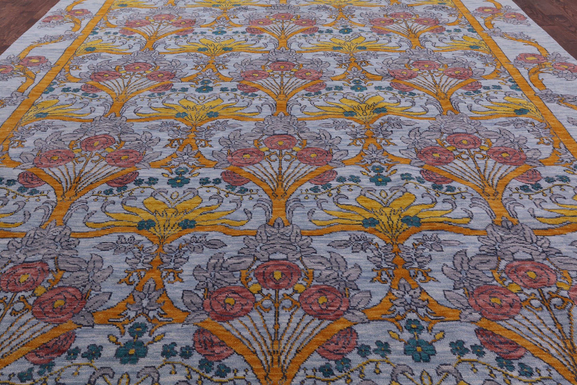 William Morris Hand Knotted Wool Rug - 11' 11" X 15' 0" - Golden Nile