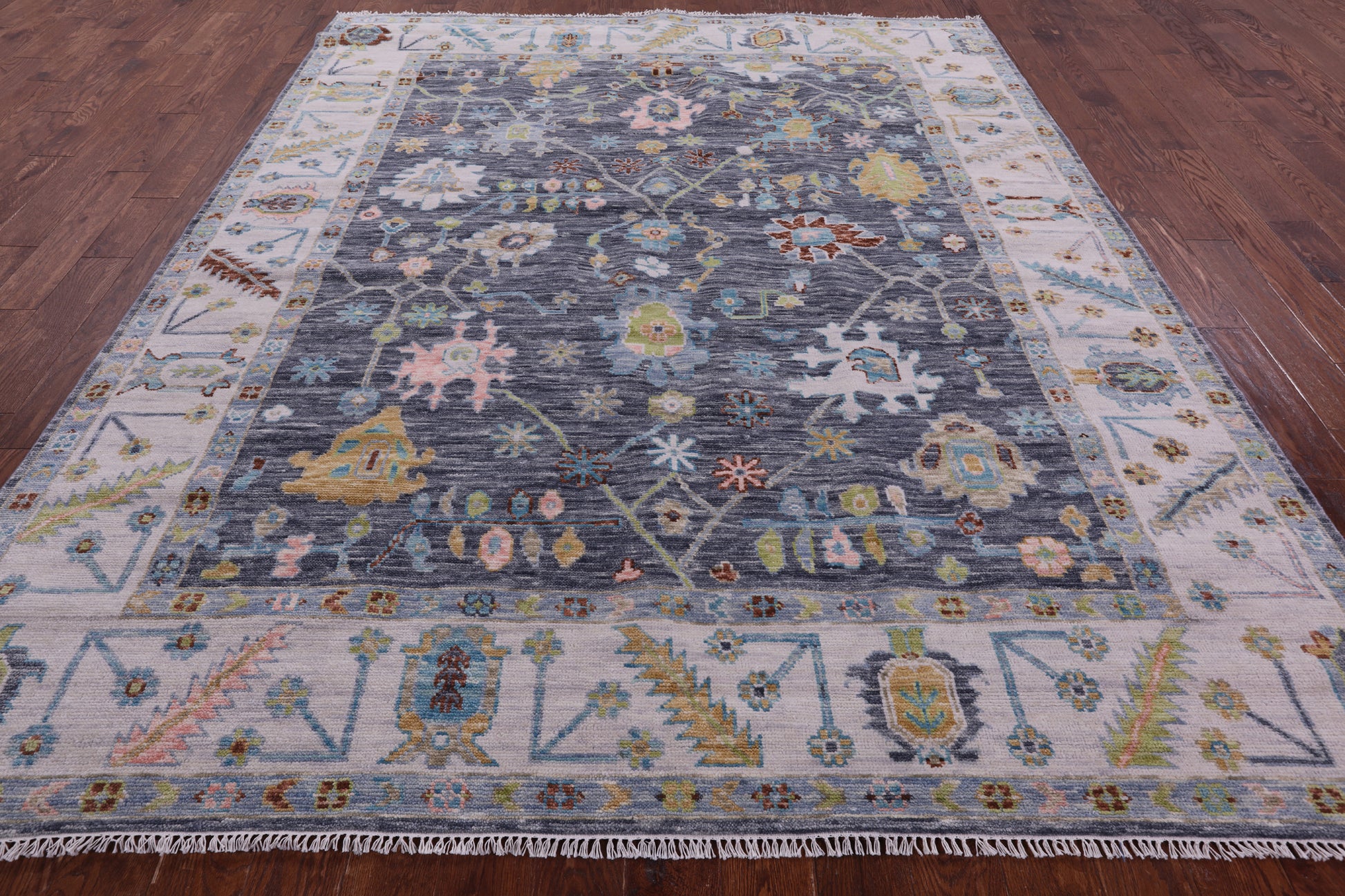 Grey Turkish Oushak Hand Knotted Wool Rug - 8' 1" X 9' 11" - Golden Nile