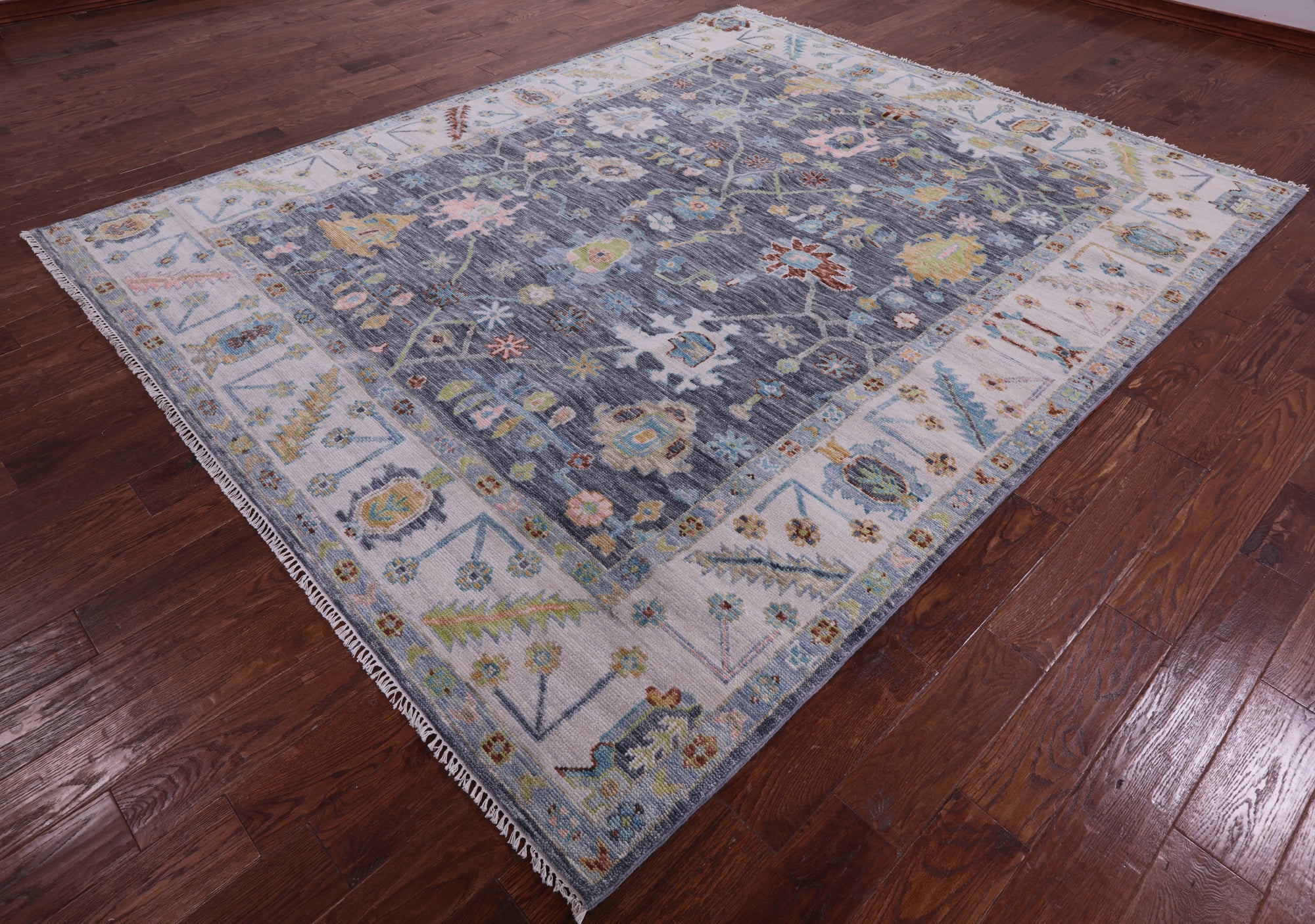 Grey Turkish Oushak Hand Knotted Wool Rug - 8' 1" X 9' 11" - Golden Nile