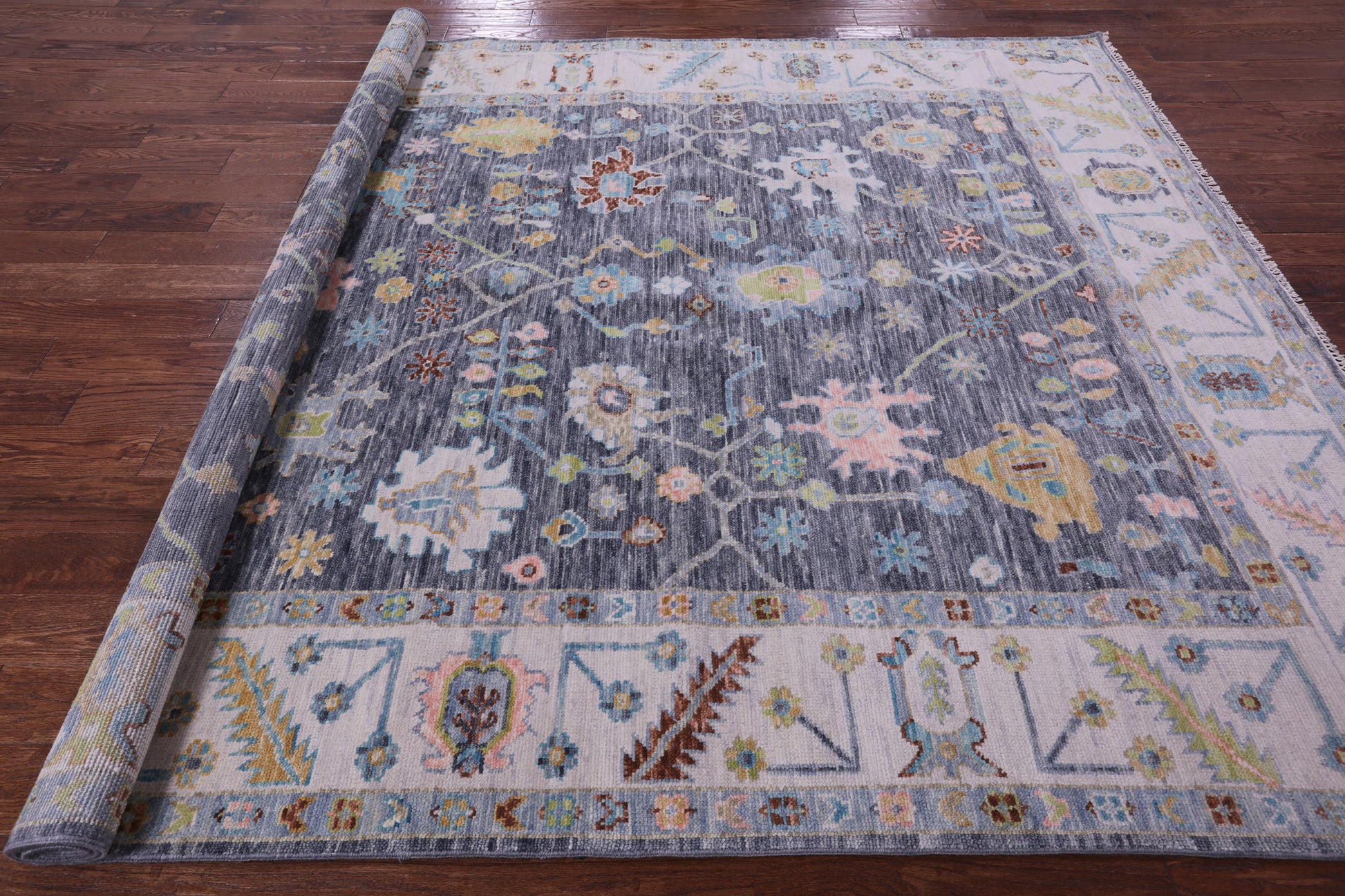 Grey Turkish Oushak Hand Knotted Wool Rug - 8' 1" X 9' 11" - Golden Nile