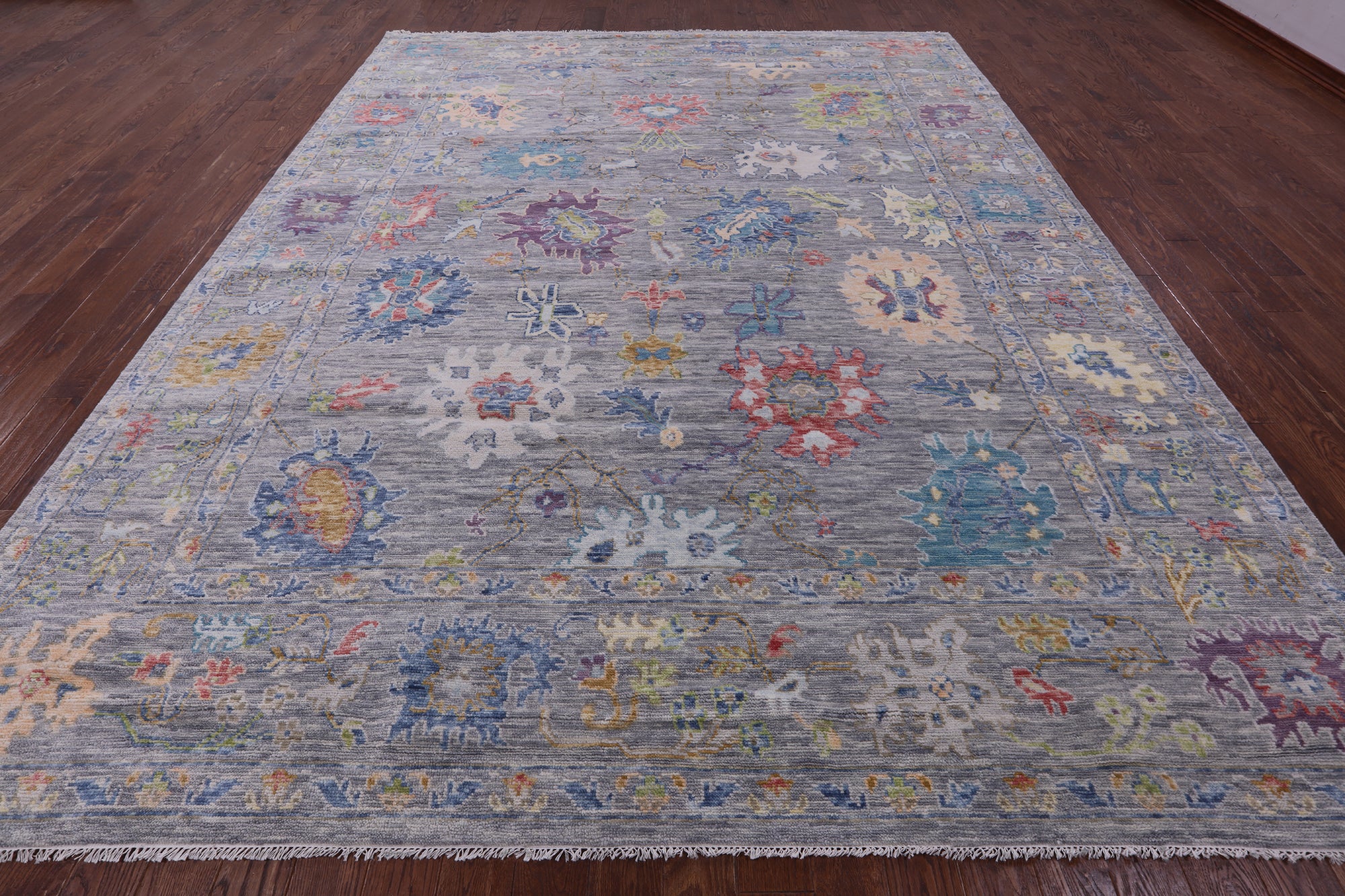 Grey Turkish Oushak Hand Knotted Wool Rug - 10' 5" X 13' 4" - Golden Nile