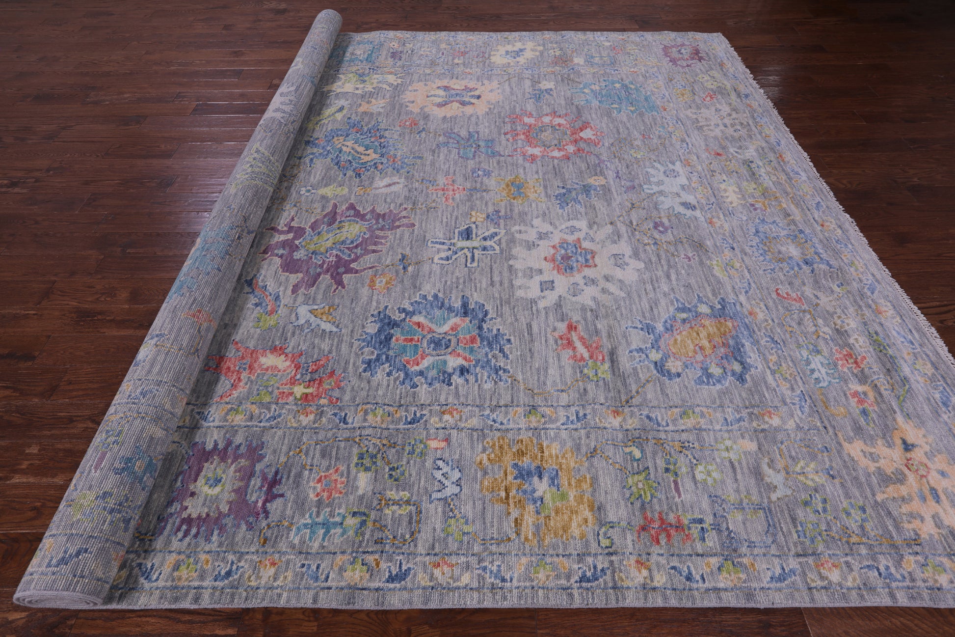 Grey Turkish Oushak Hand Knotted Wool Rug - 10' 5" X 13' 4" - Golden Nile