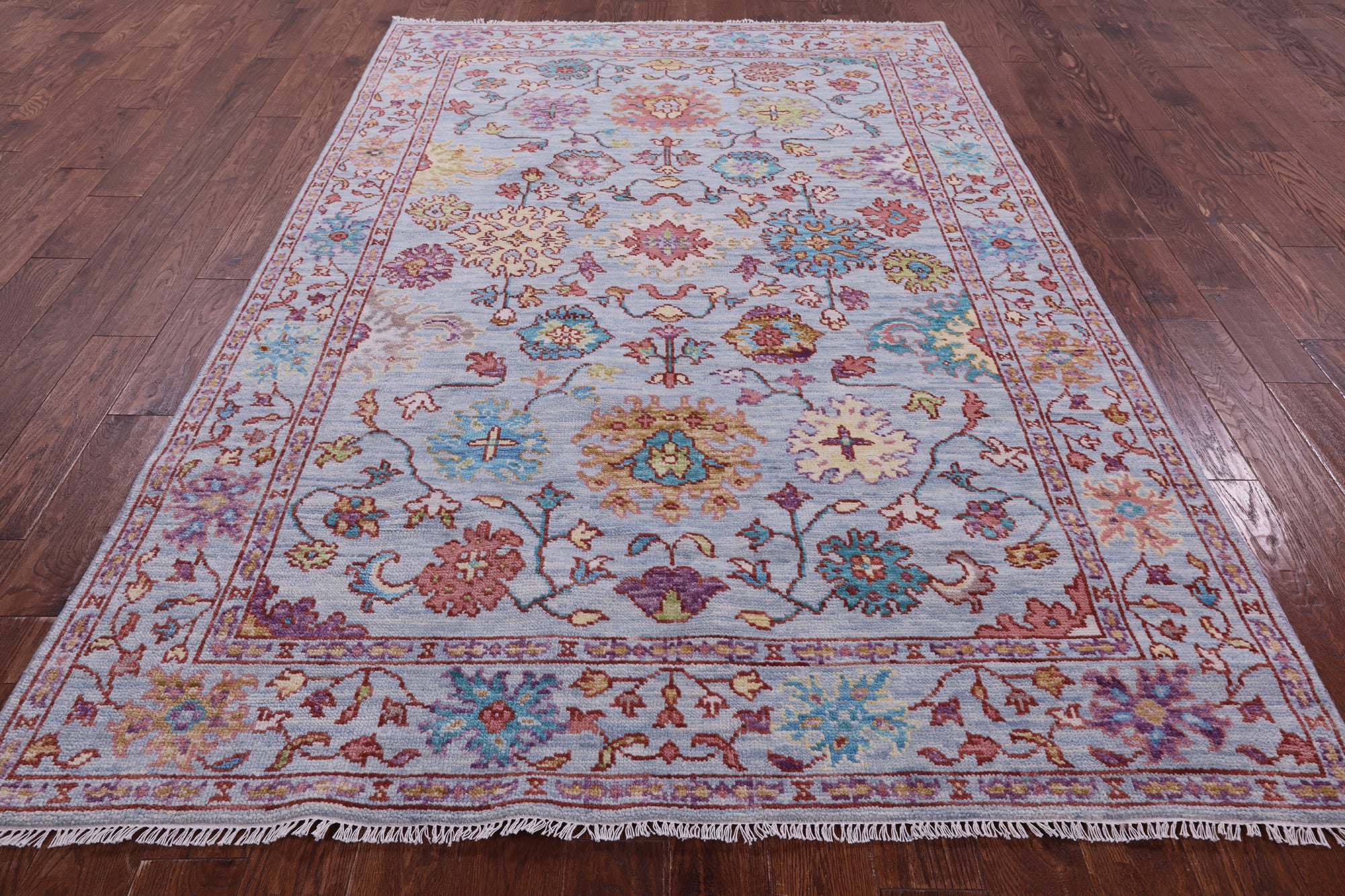 Light Blue Turkish Oushak Hand Knotted Wool Rug - 6' 0" X 9' 3" - Golden Nile