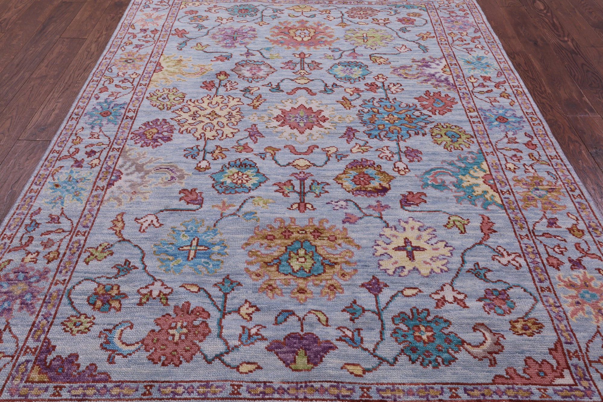 Light Blue Turkish Oushak Hand Knotted Wool Rug - 6' 0" X 9' 3" - Golden Nile