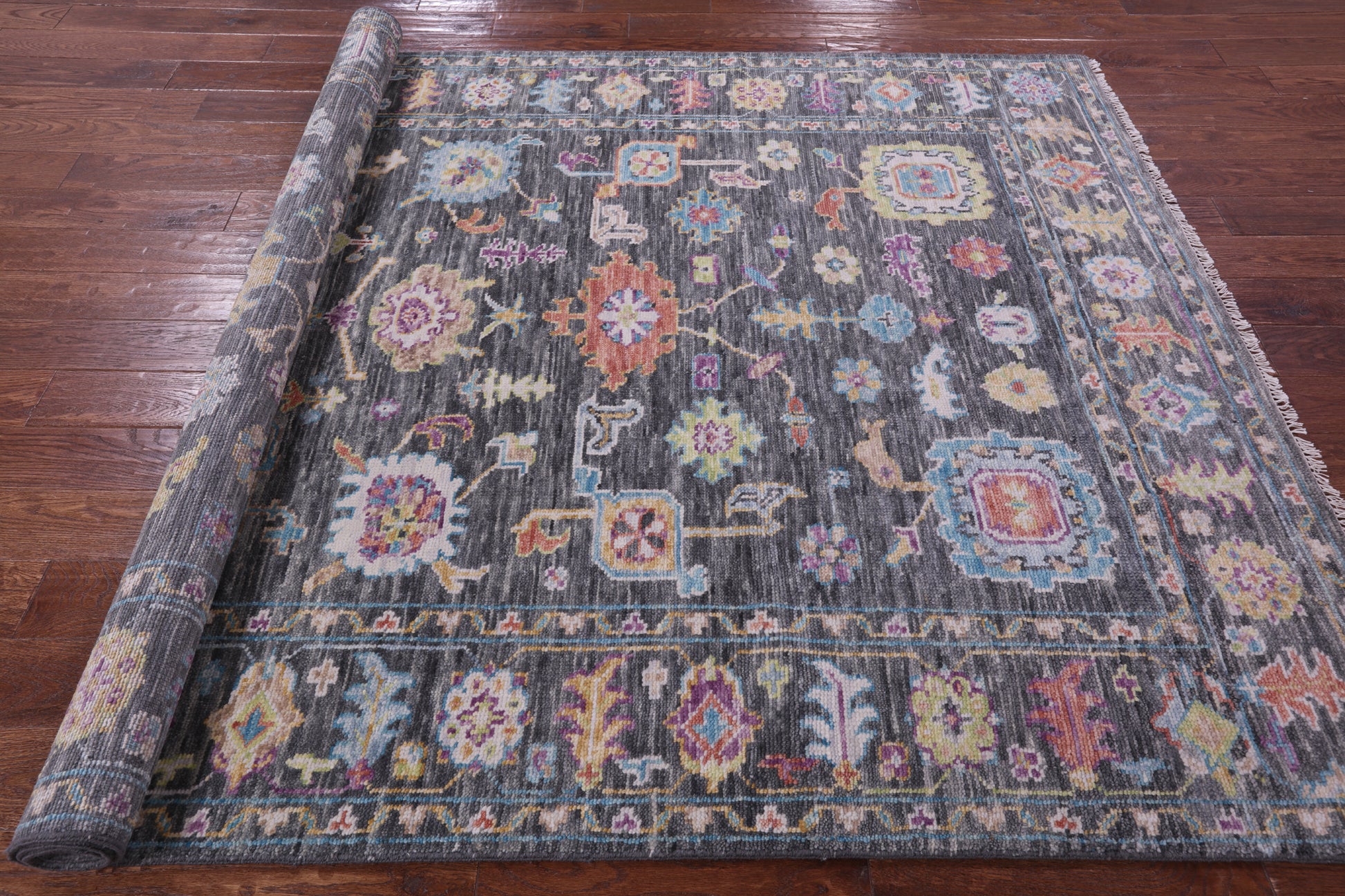 Grey Turkish Oushak Hand Knotted Wool Rug - 6' 2" X 8' 10" - Golden Nile
