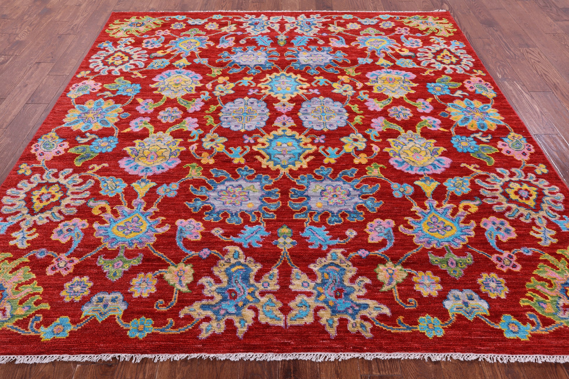 Red Square Turkish Oushak Handmade Wool Rug - 8' 1" X 8' 2" - Golden Nile