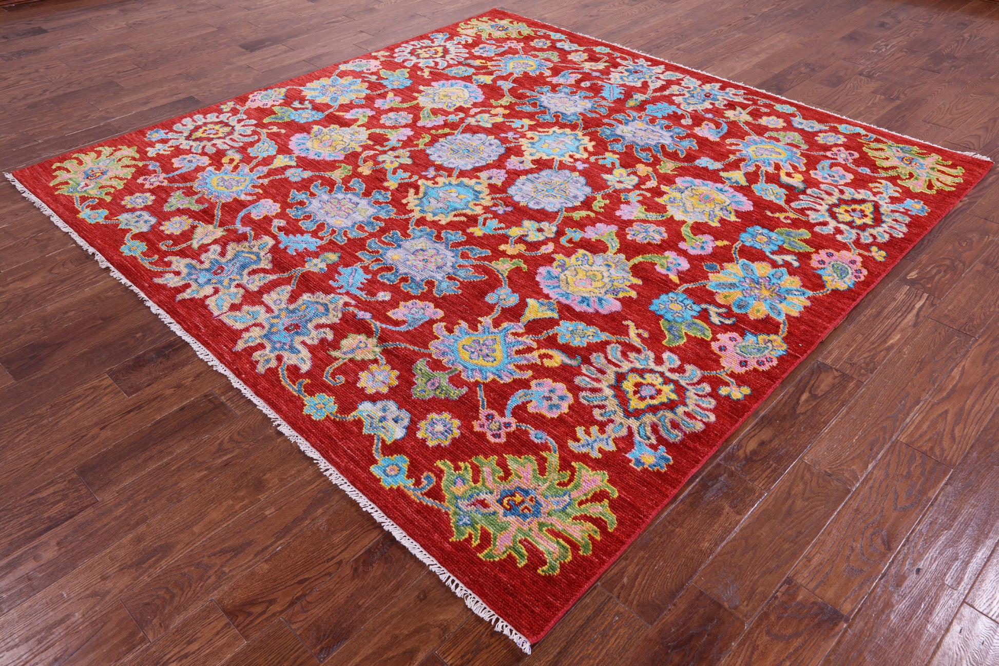 Red Square Turkish Oushak Handmade Wool Rug - 8' 1" X 8' 2" - Golden Nile