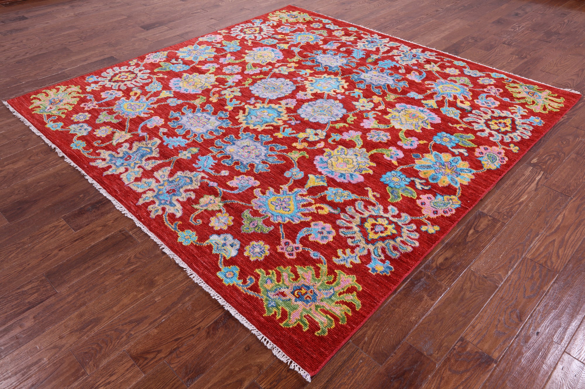 Red Square Turkish Oushak Handmade Wool Rug - 8' 1" X 8' 2" - Golden Nile