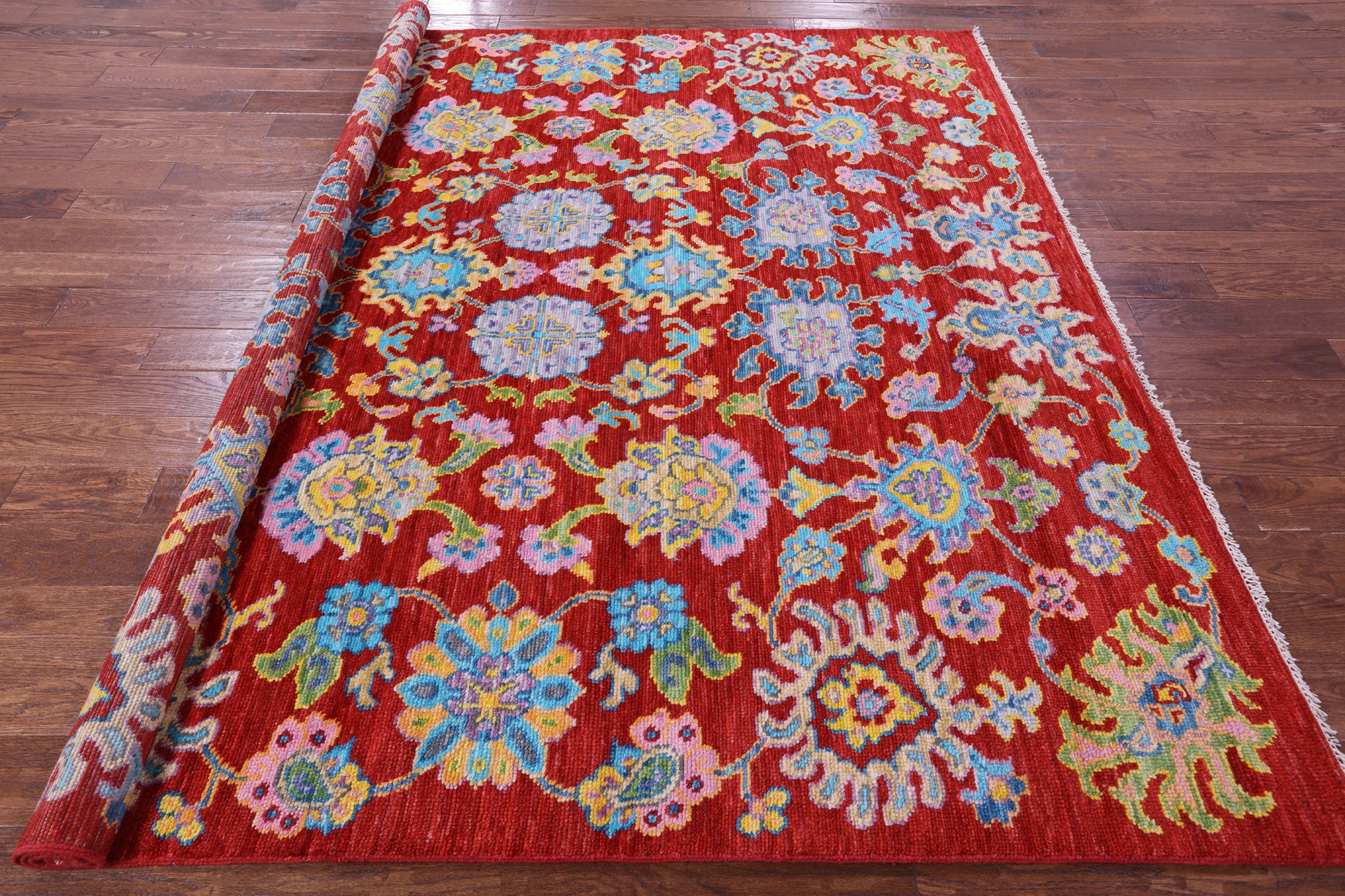 Red Square Turkish Oushak Handmade Wool Rug - 8' 1" X 8' 2" - Golden Nile