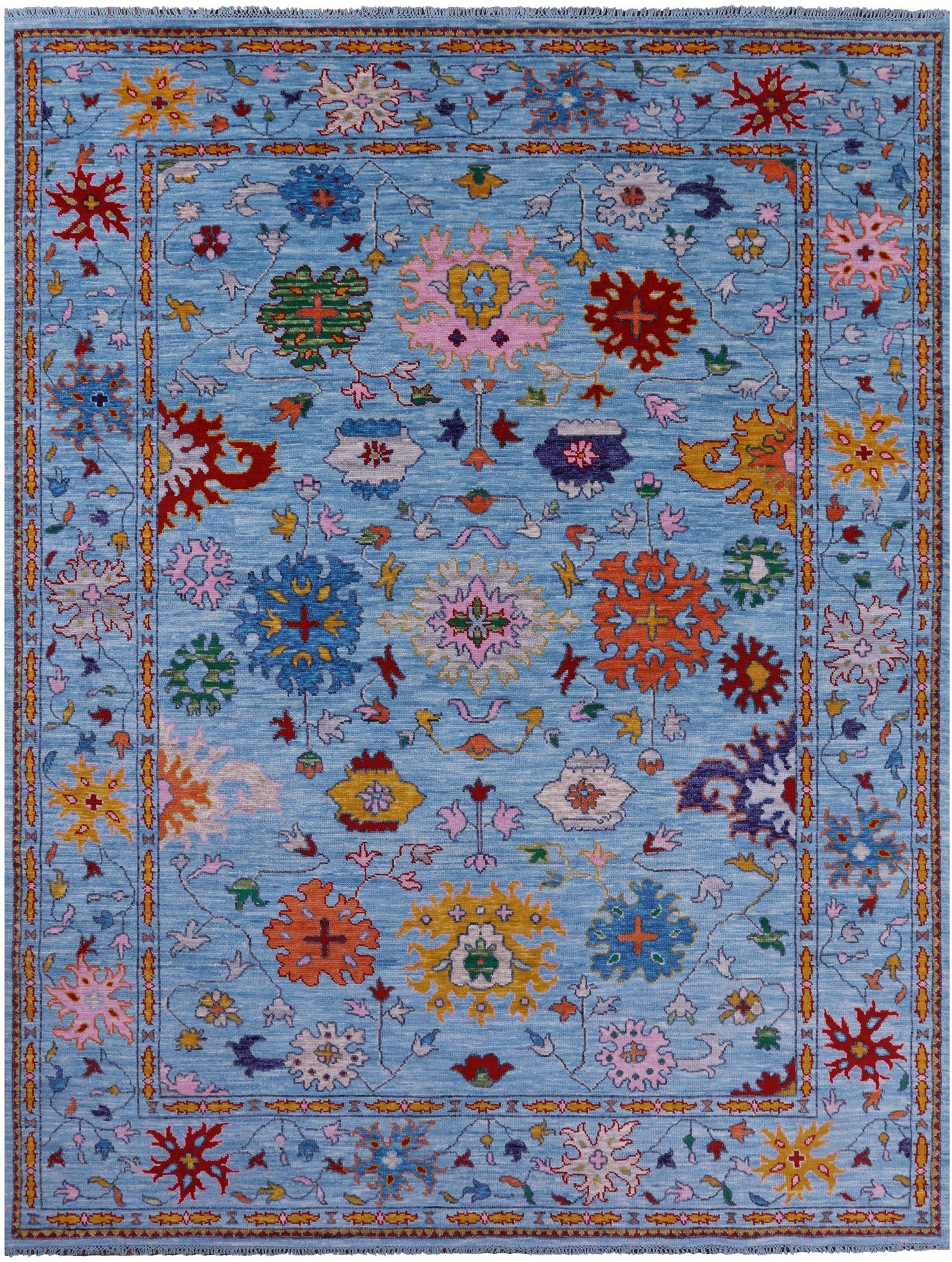 Blue Turkish Oushak Hand Knotted Wool Rug - 9' 1" X 12' 0" - Golden Nile