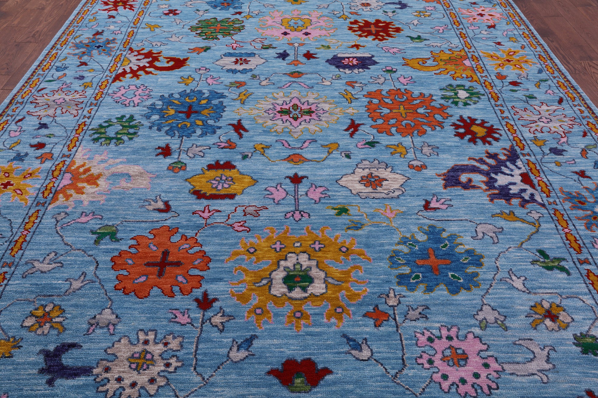 Blue Turkish Oushak Hand Knotted Wool Rug - 9' 1" X 12' 0" - Golden Nile