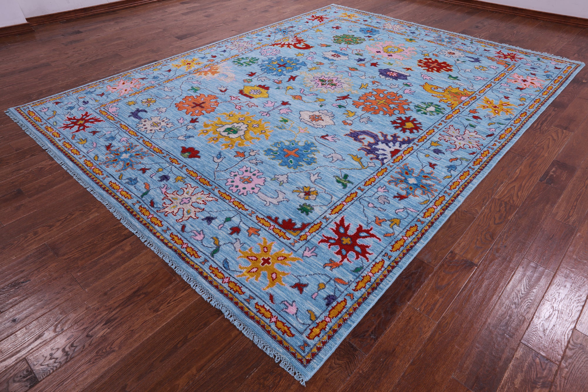Blue Turkish Oushak Hand Knotted Wool Rug - 9' 1" X 12' 0" - Golden Nile