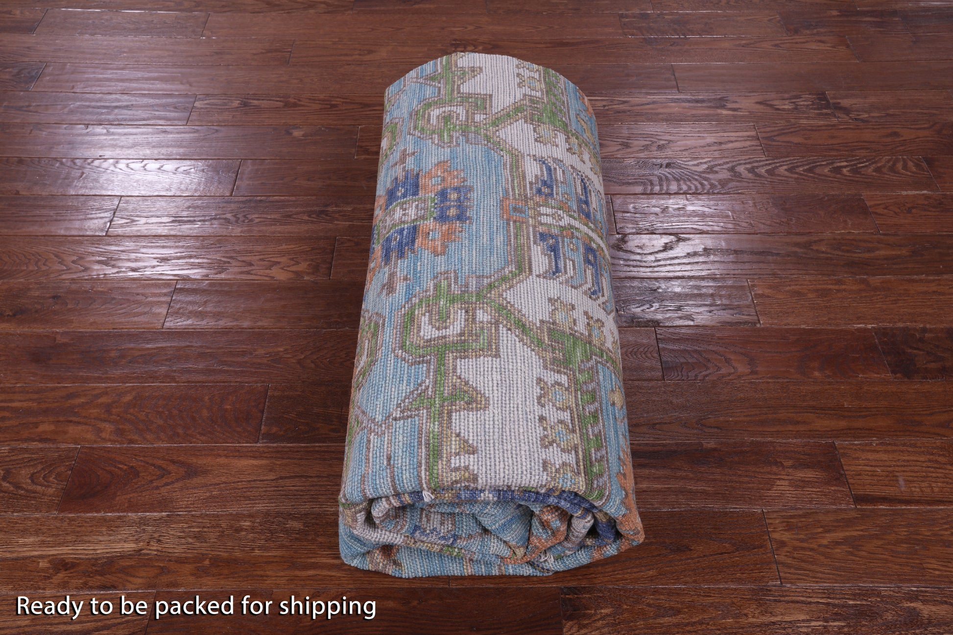 Blue Persian Fine Serapi Hand Knotted Wool Rug - 9' 3" X 12' 2" - Golden Nile