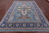 Blue Persian Fine Serapi Hand Knotted Wool Rug - 9' 3" X 12' 2" - Golden Nile