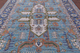 Blue Persian Fine Serapi Hand Knotted Wool Rug - 9' 3" X 12' 2" - Golden Nile