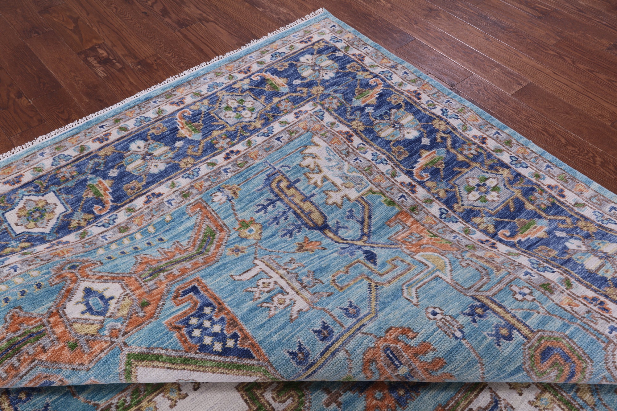 Blue Persian Fine Serapi Hand Knotted Wool Rug - 9' 3" X 12' 2" - Golden Nile