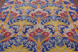 Blue William Morris Hand Knotted Wool Rug - 8' 0" X 9' 5" - Golden Nile
