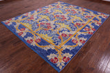 Blue William Morris Hand Knotted Wool Rug - 8' 0" X 9' 5" - Golden Nile