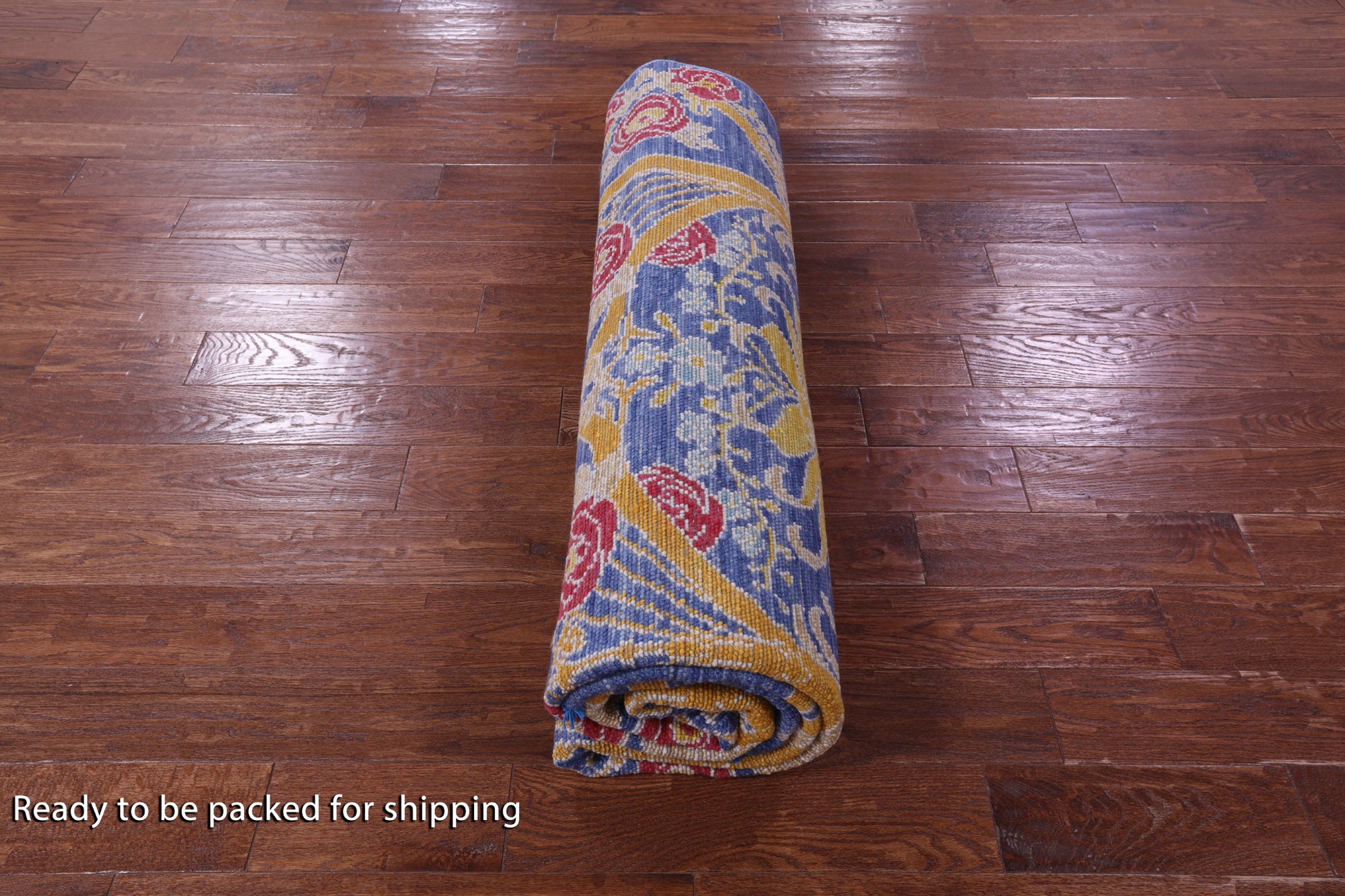 Blue William Morris Hand Knotted Wool Rug - 8' 0" X 9' 5" - Golden Nile