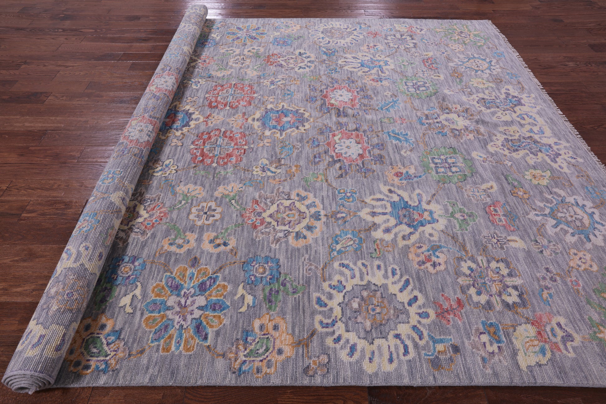 Grey Turkish Oushak Hand Knotted Wool Rug - 9' 0" X 12' 2" - Golden Nile