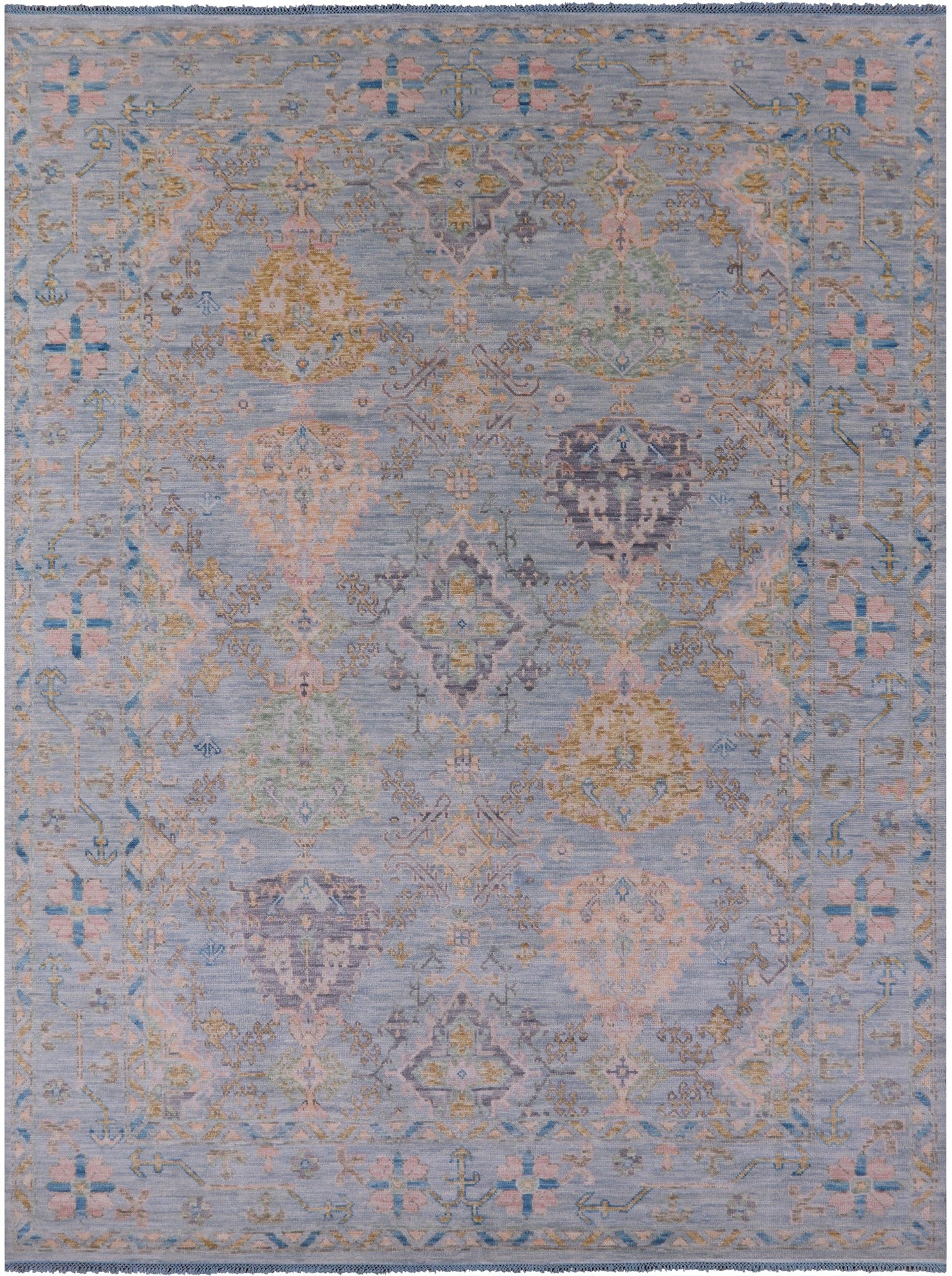 Light Blue Turkish Oushak Hand Knotted Wool Rug - 9' 2" X 12' 2" - Golden Nile