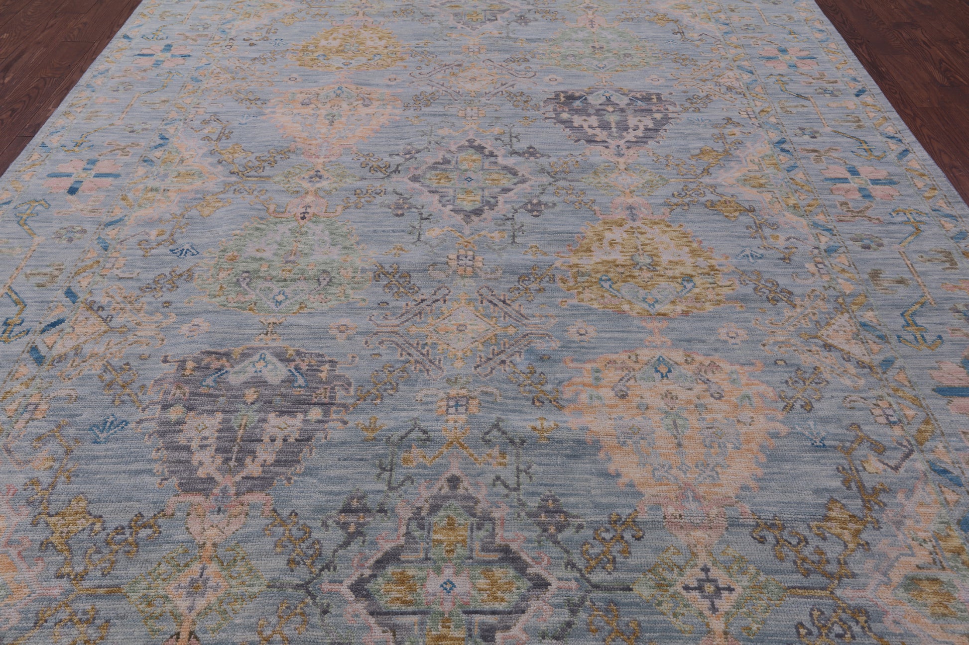 Light Blue Turkish Oushak Hand Knotted Wool Rug - 9' 2" X 12' 2" - Golden Nile