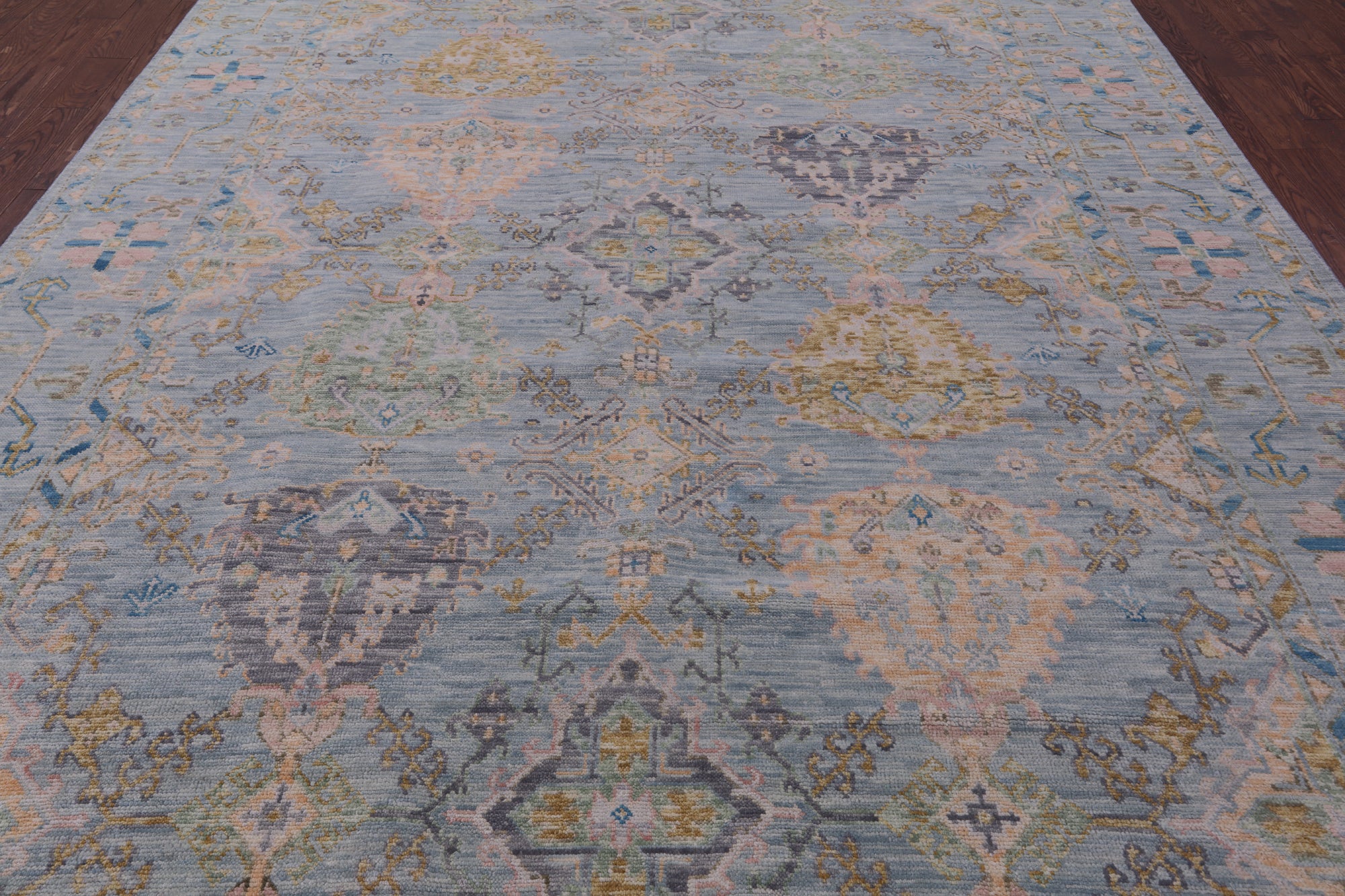 Light Blue Turkish Oushak Hand Knotted Wool Rug - 9' 2" X 12' 2" - Golden Nile