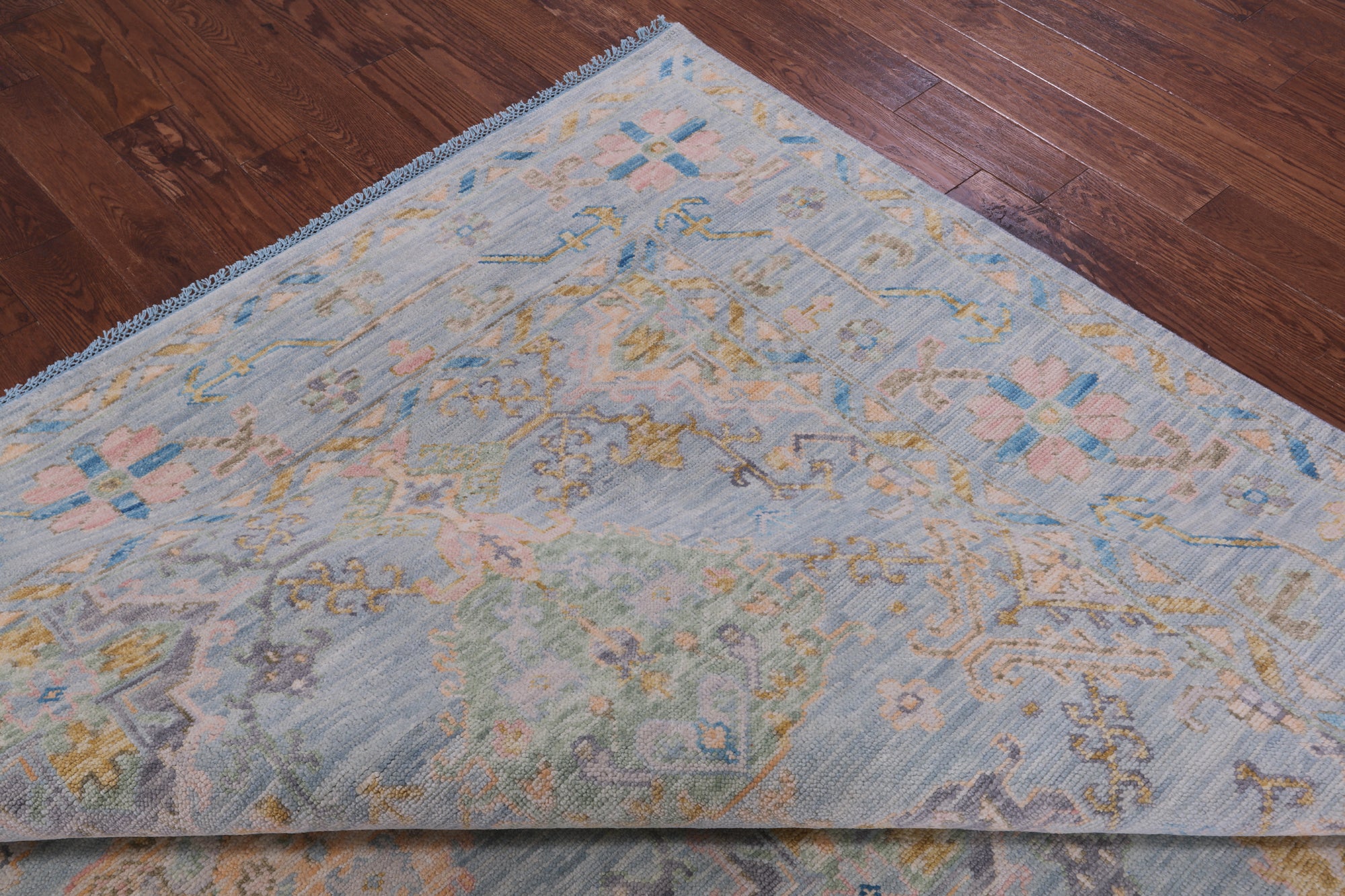 Light Blue Turkish Oushak Hand Knotted Wool Rug - 9' 2" X 12' 2" - Golden Nile
