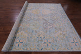 Light Blue Turkish Oushak Hand Knotted Wool Rug - 9' 2" X 12' 2" - Golden Nile