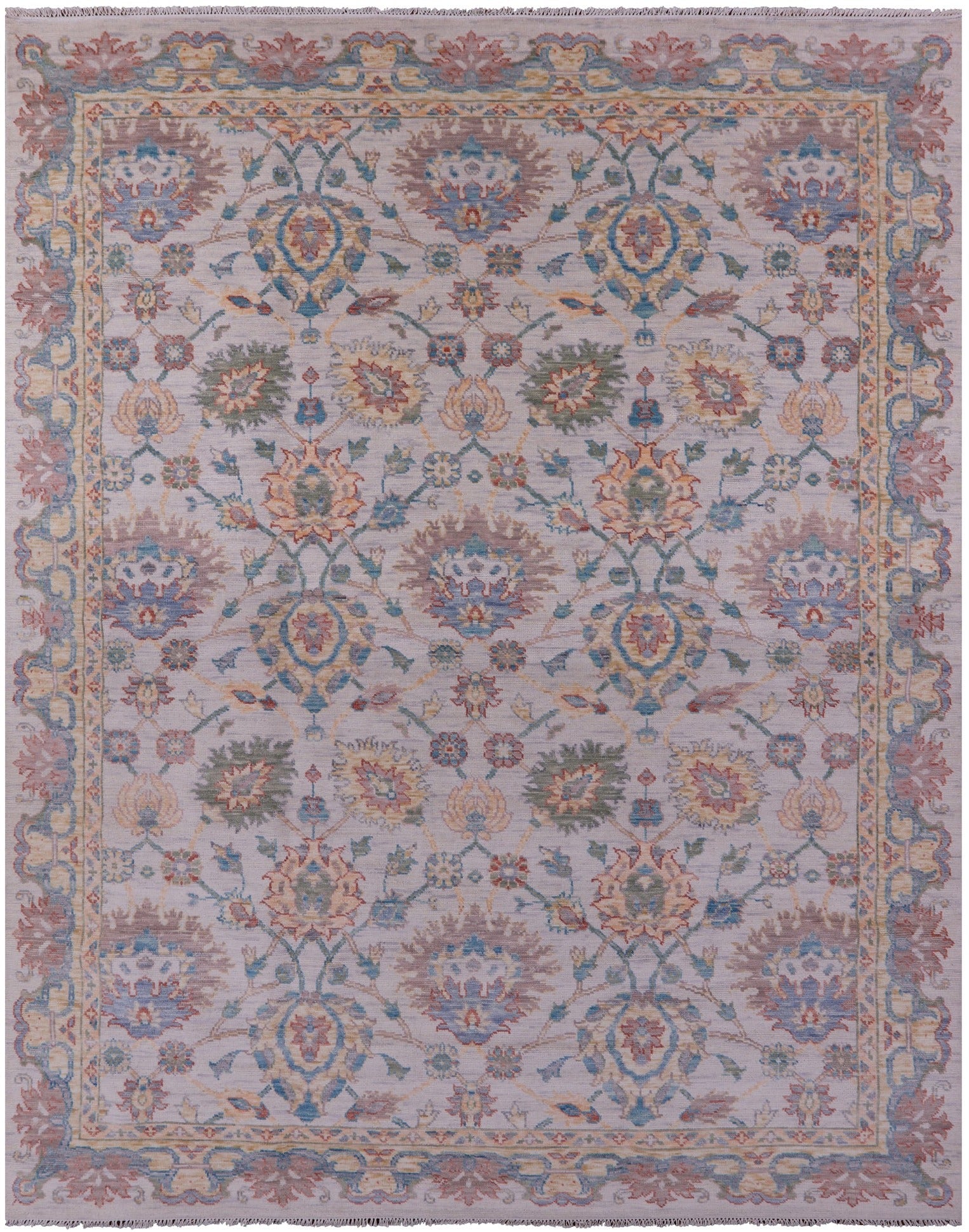Ivory William Morris Hand Knotted Wool Rug - 9' 4" X 11' 11" - Golden Nile